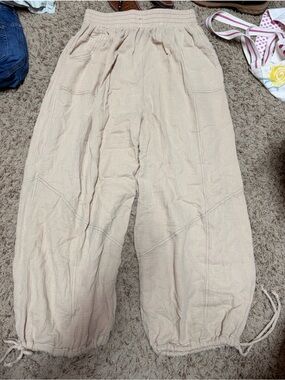 Sage + Fig Light Beige Drawstring Harem Pants